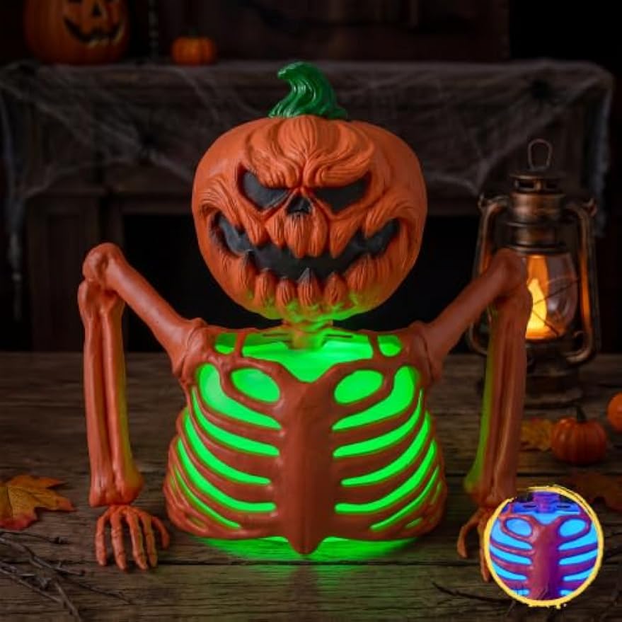 Tablet Accessories Kit - Halloween Beleuchteter Kürbis-Skelett Tischdekoration Mehrfarbige LED-Kürbis-Skelett